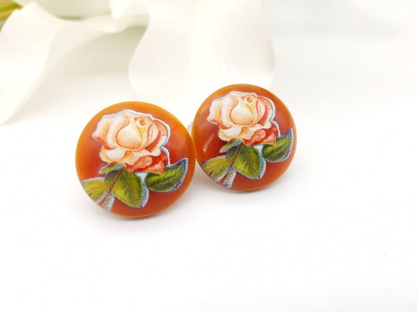 Große braune Ohrstecker Rosen Motiv